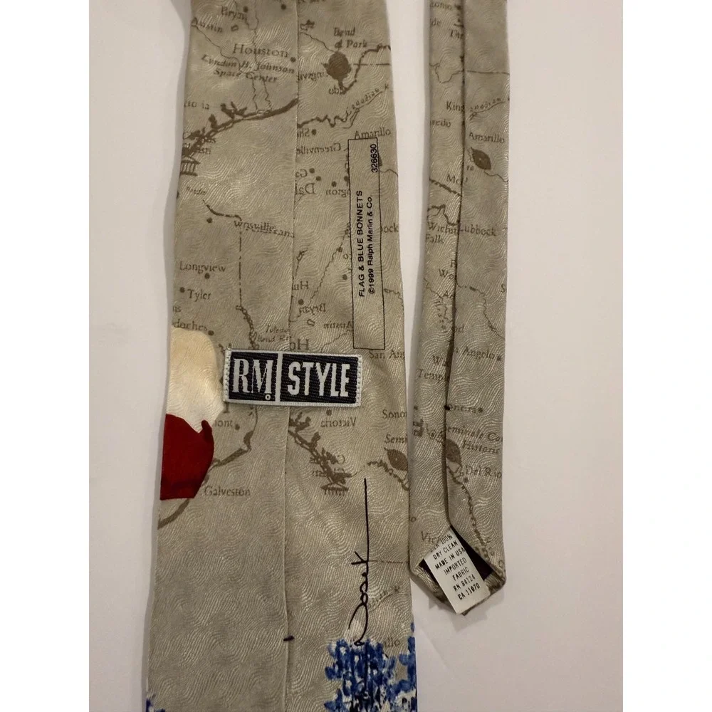 RM STYLE 1999 Vintage Flag And Blue Bonnets 100% Silk Tie - Picture 2 of 4